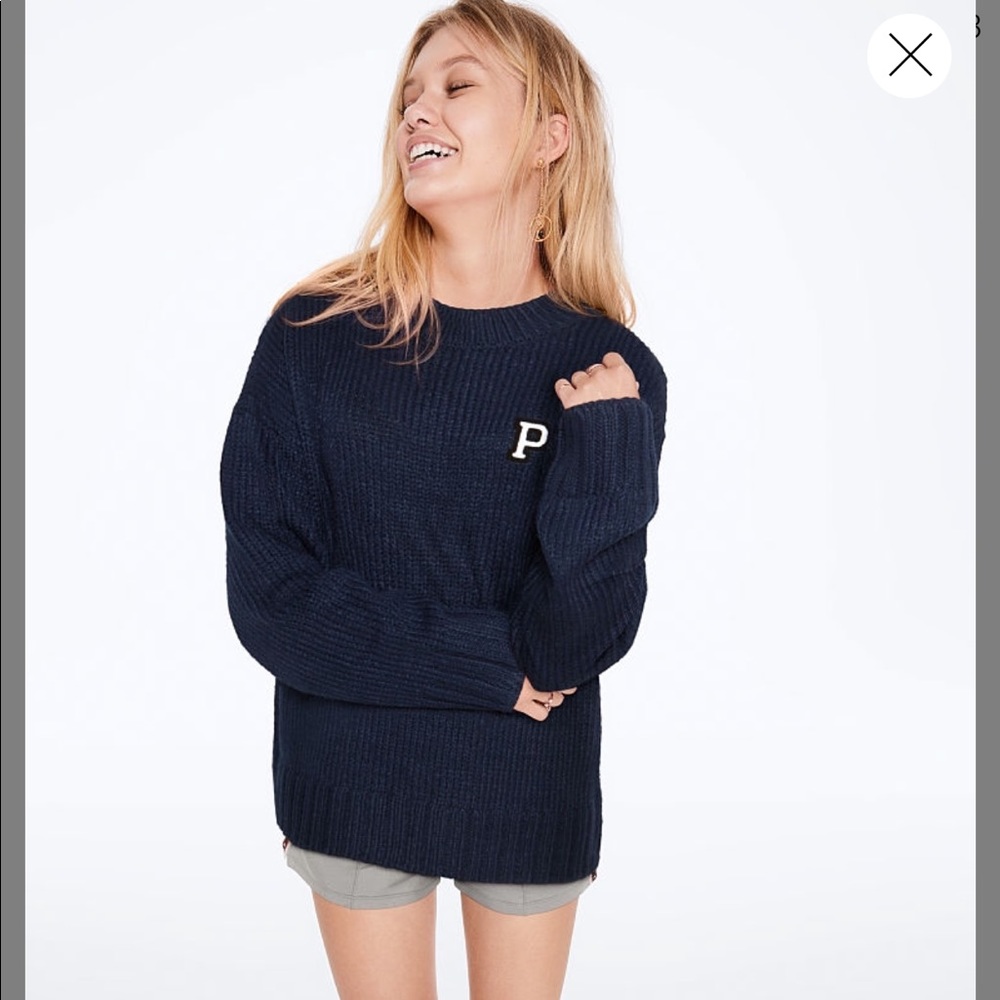 Pink Victoria’s Secret Boyfriend sweater / Navy - Picture 1 of 1